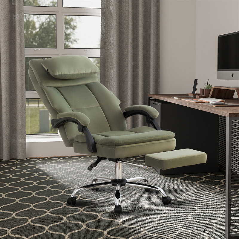 Fauteuil de direction avec repose-pieds et appui-tête amovible, chaise de bureau ergonomique à haut dossier, Vert