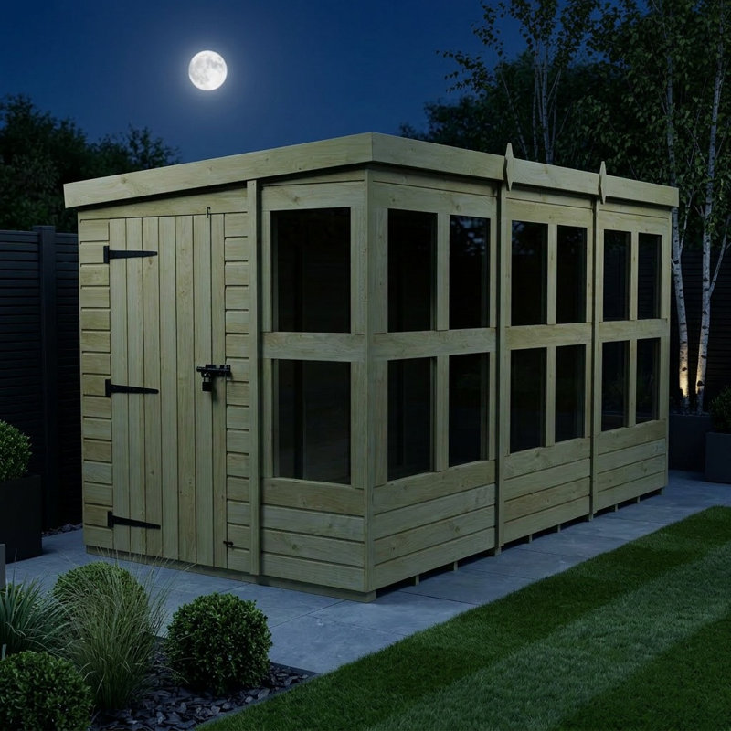 Total Sheds 12ft x 6ft Pent Potting Shed - Built-in Two-Tier Bench - Pressure Treated Timber - UK Manufactured