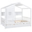 Lit double blanc en bois avec lit gigogne, tablettes de rangement, toit charmant, construction compacte, tablette moderne de L 78 po x l 72 po, espace de jeu, espace de sommeil semi-fermé,-2025065169-2025065170