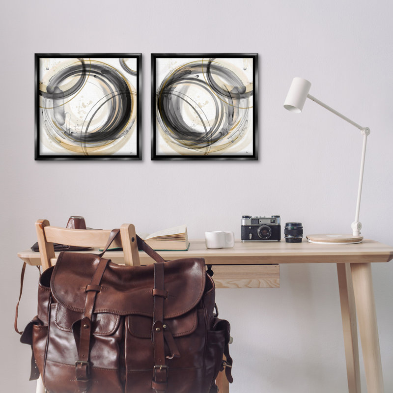 "Motif de cercles concentriques" par Nan 2 - Pièces sur toile, Cadre flottant noir de jais, H 18 po x l 18 po