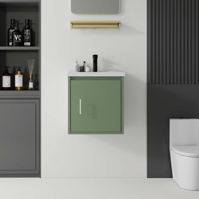 Meuble-lavabo suspendu peu encombrant avec lavabo en céramique et portes à fermeture en douceur