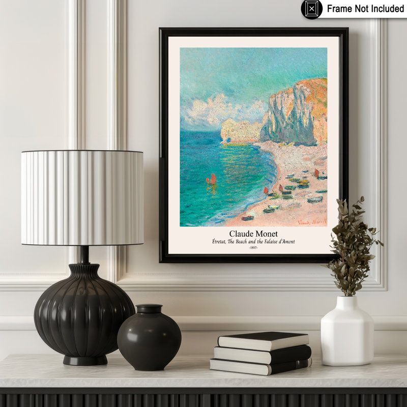 Claude Monet - Plage et Falaise d'Amont, 08"H x 10"W, Poster, Unframed