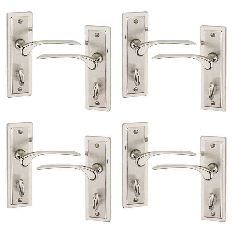 4x Dual Metal Lever Latch Door Handles Set, Satin Nickel