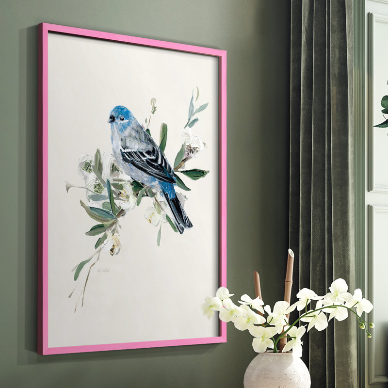 «Bluebird Happy II», reproduction encadrée - bois massif, Rose, H 10 po x l 8 po