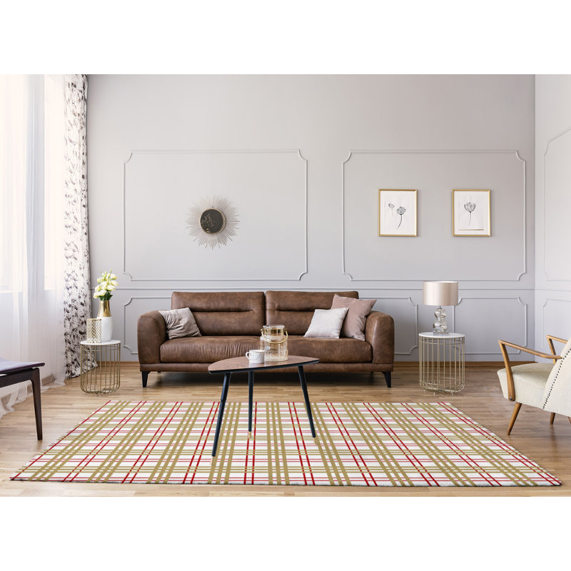 Tapis rouge / vert / ivoire Plaid, Rectangle 5 pi x 7 pi