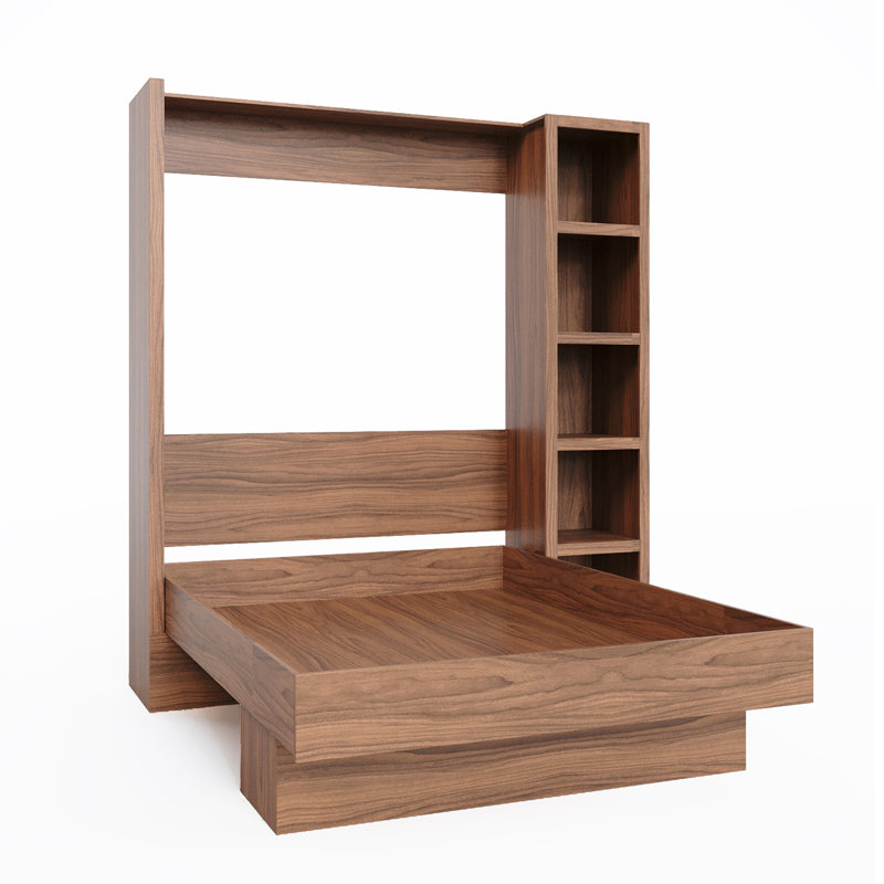 Lit escamotable avec bibliothèque Easy-Lift, Brun, Grand lit