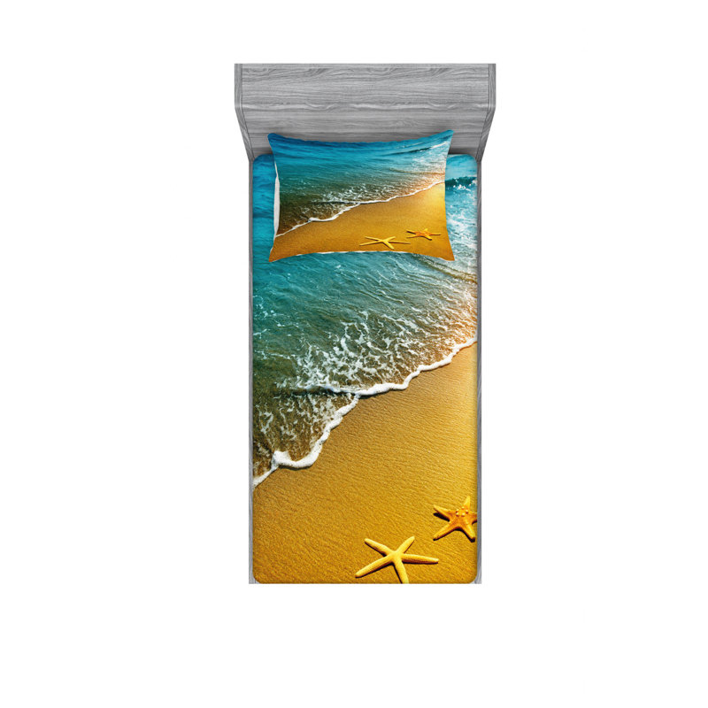 Ensemble de draps Tropical Island Beach Caribbean, Ensemble de draps pour lit simple TG avec drap-hou
