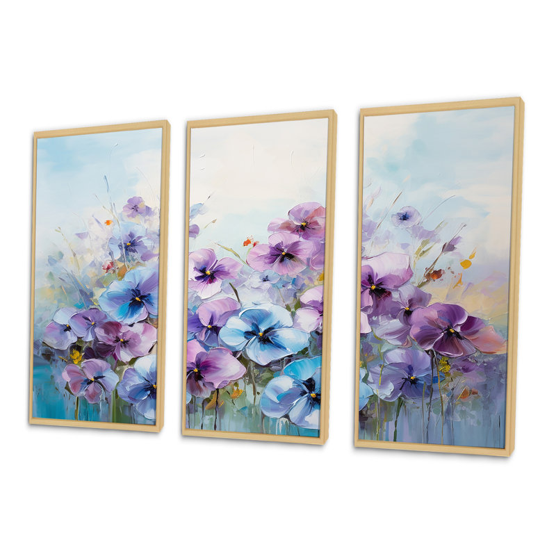 Pensées mauves Blooming Field I - Ensemble de décoration murale champ de fleurs, H 40 po x l 60 po x P 1 po