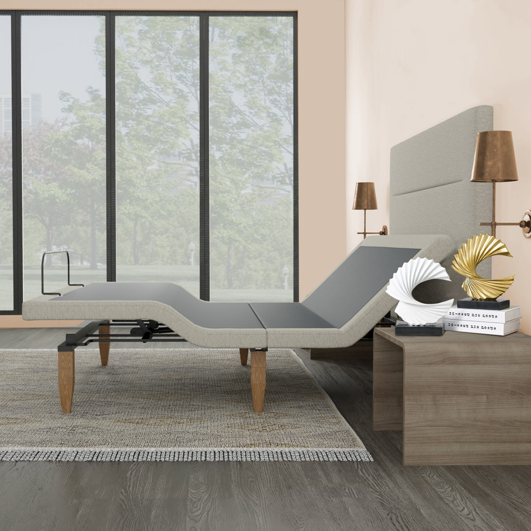 Ringtown Adjustable 15-inch Bed Frame with Headboard, USB Ports, Wireless Remote, Head and Foot Incline Alwyn Home 