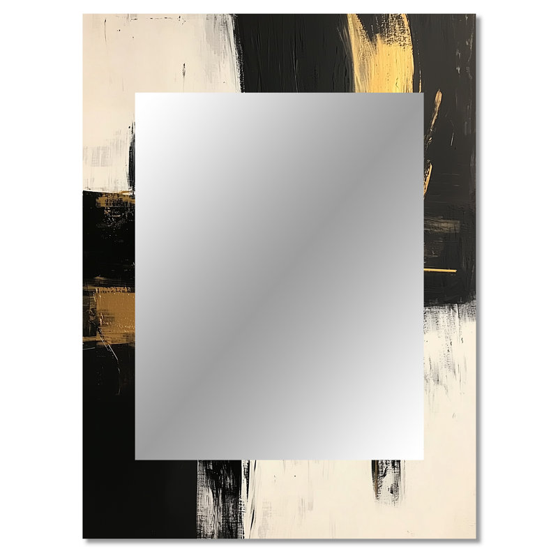 Abstrait noir et or Maelstrom de l'élégance - miroir de formes abstraites, miroir mural décoratif noir, impression d'art en métal