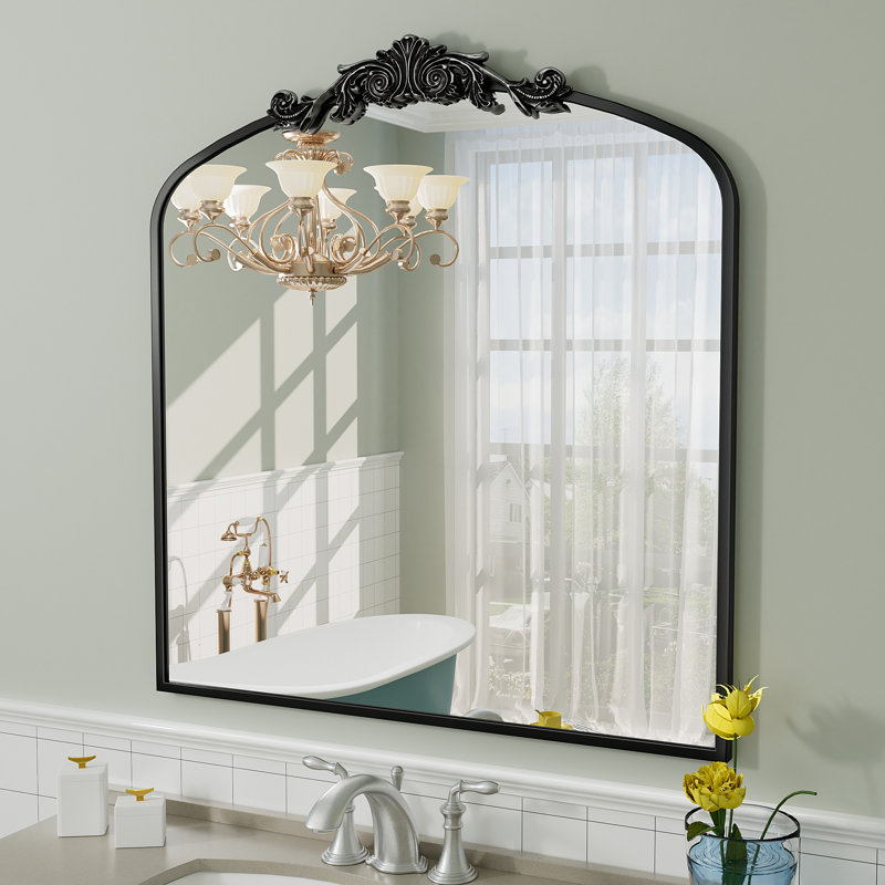 Miroir mural en verre trempé Amara, 32 po x 30 po, Noir