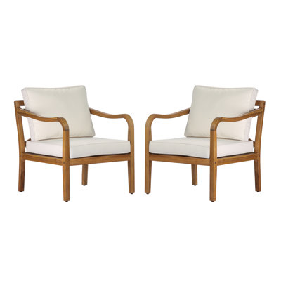 Fauteuil club d'extérieur en bois d'acacia avec siège profond et coussins Rovik
