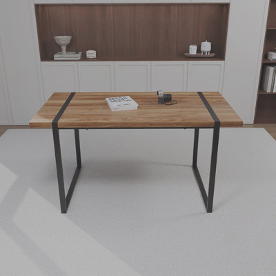 Modern Minimalist Rectangle Dining Table with Metal Legs - Space-Saving 4-6 Seater for Kitchen, Office or Living Room