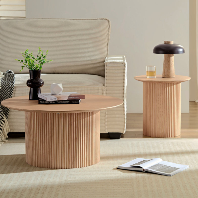 17.71 Inch Round Fluted Side Table Circle Small Accent Table   Mid Century  Circle Bedside Table