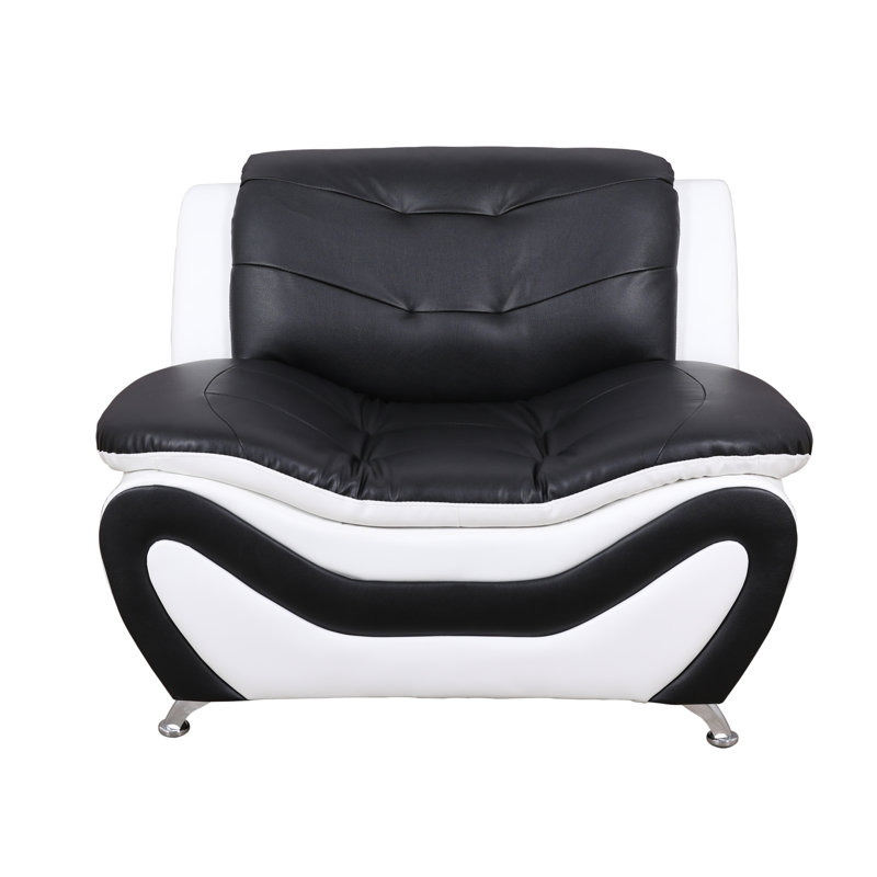 Fauteuil de chambre capitonné Maranda, Similicuir noir