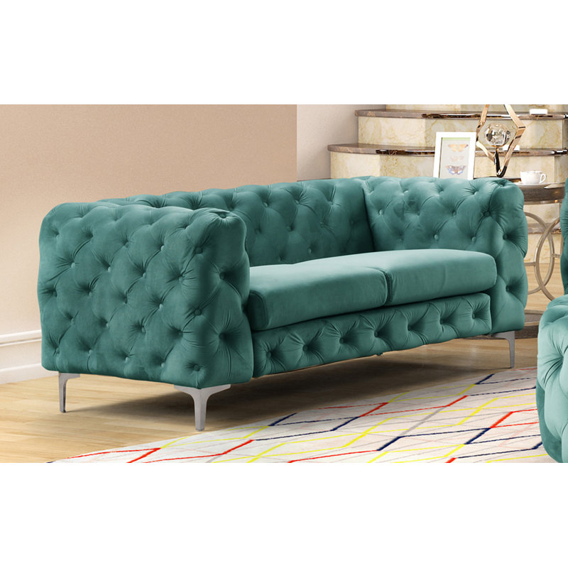 Graford 63'' Velvet Loveseat, Jade Green