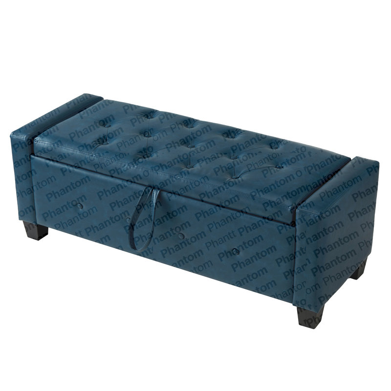48" Ottoman Bench With Storage, Bench For Bedroom,Living Room,Hallway, Upholstered Tufted Faux Leather PU Ottoman Blue, Blue