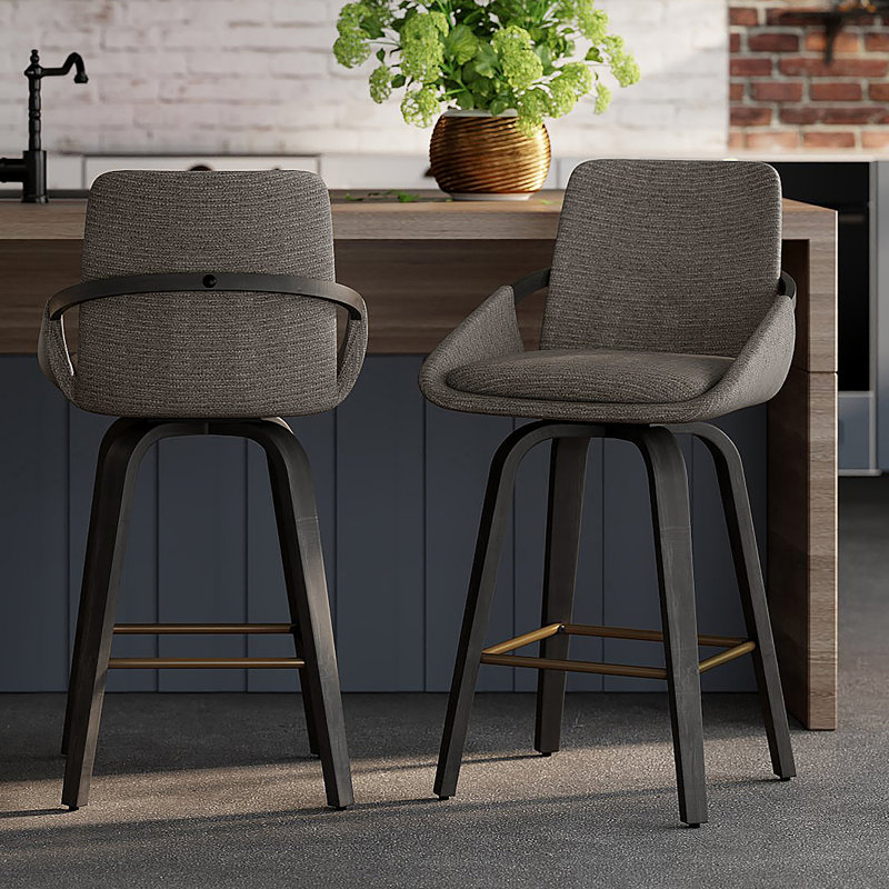 Bloomingdale Modern Fabric & Bentwood 26" Counter Stool w/Swivel, Set of 4, Charcoal/Black