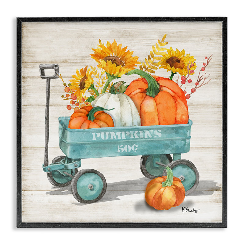 «Pumpkins Harvest Wagon», art de la giclée encadrée par Paul Brent, Giclée encadrée noir minuit, H 17 po x l 17 po