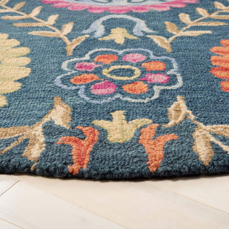 Tapis floral en laine et coton crocheté à la main Tomo, Rond 6 pi
