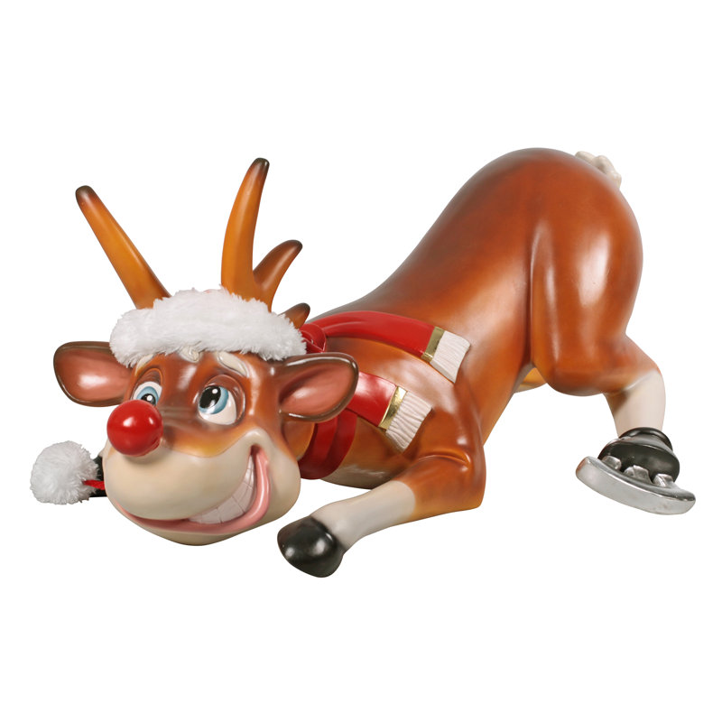Slip-Slider Santa's Red-Nosed Christmas Reindeer Statue