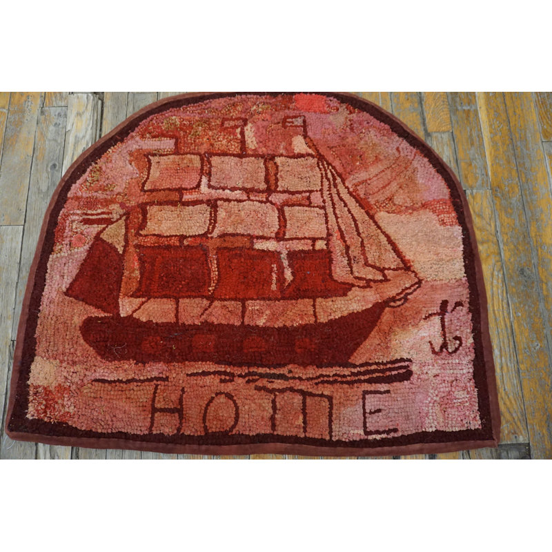 Wool Oval Antique American Hooked Small Scatter Size 1890s Rug