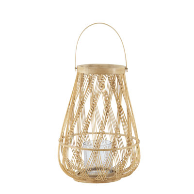 Lanterne décorative Nicole, tissage ouvert, bambou beige, verre 14 pouces