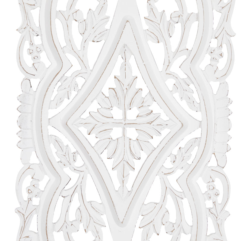 Wood Handmade Intricately Carved Arabesque Floral White Wall Decor Set