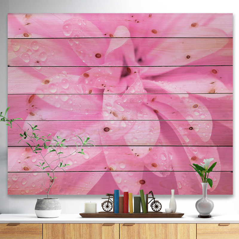 Abstrait fleur rose avec pétales - Peinture sur bois sans cadre, H 30 po x l 40 po x P 1 po