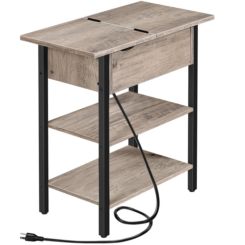 Table de bout haute de 25,2 po avec station de chargement et de rangement Mychele, Gris