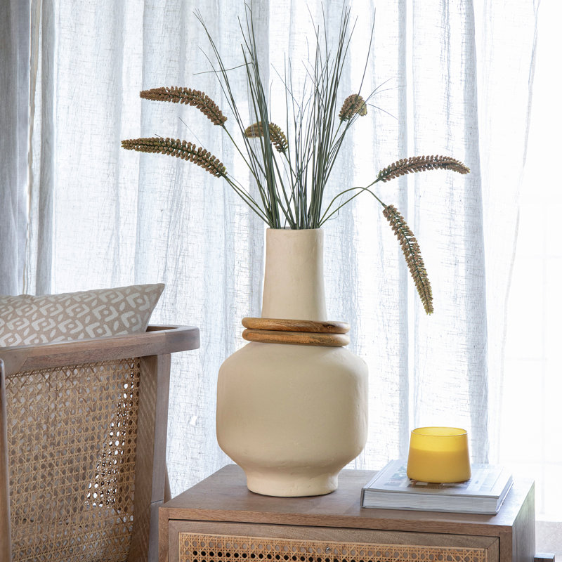 Contour Large Ecomix Table Vase with Wooden Ring Accents and Matte Finish, Natural, 17.7'' H X 9.8'' W X 9.8'' D