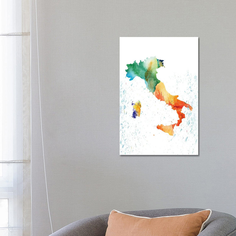 Italy Colorful Map by WallDecorAddict - Wrapped Canvas Gallery-Wrapped Canvas Giclée, 66.04 cm H x 45.72 cm W