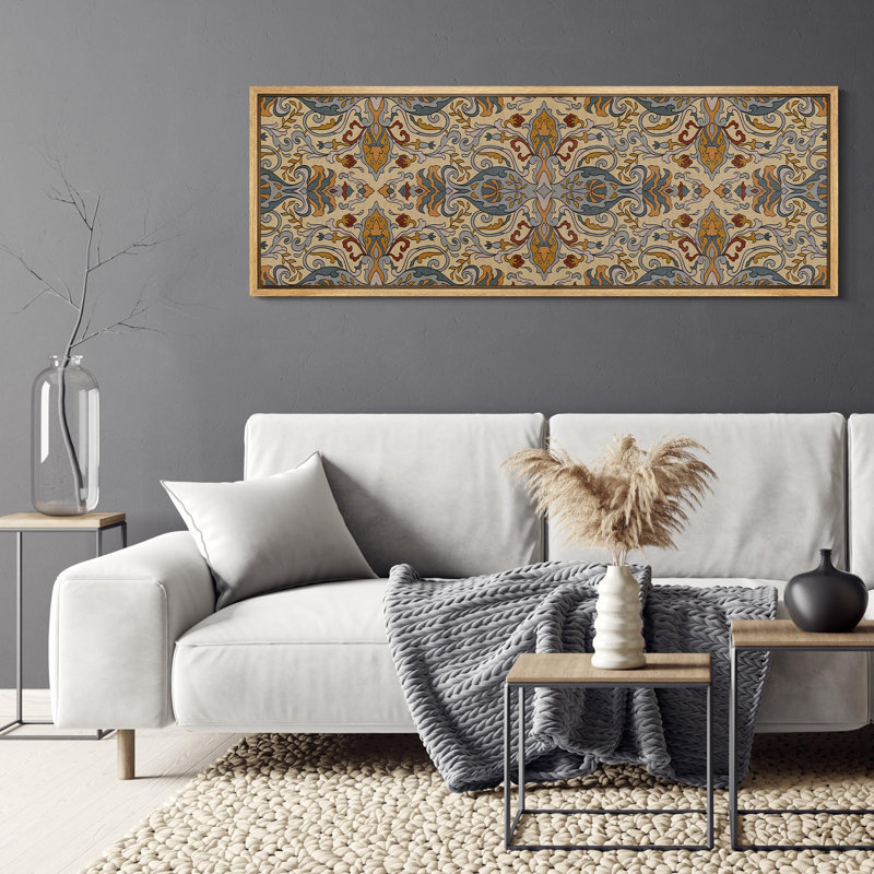 Abstrait botanique abstrait motif rétro antique, H 20 po x l 60 po, Natural