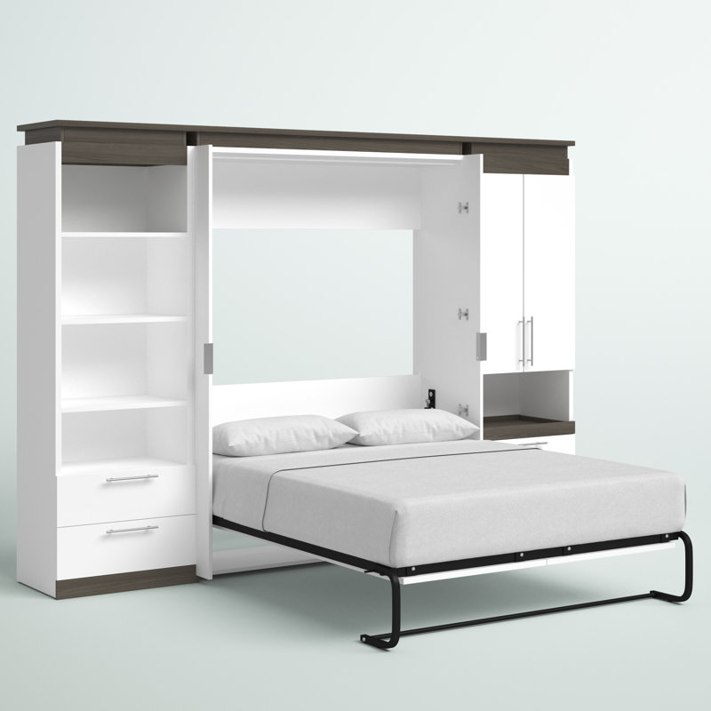 Camalla Storage Murphy Bed with Drawers, White