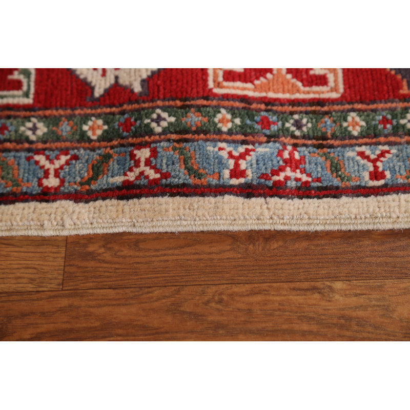 Tapis beige / rouge / brun en laine noué à la main de conception unique 5 pi 7 po x 8 pi 4 po New Age