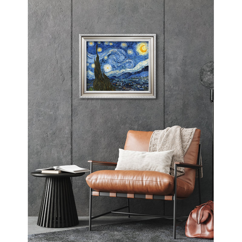 «The Starry Night» par Vincent Van Gogh - reproduction d'art sur toile, H 16 po x l 20 po, Toile avec cadre argenté