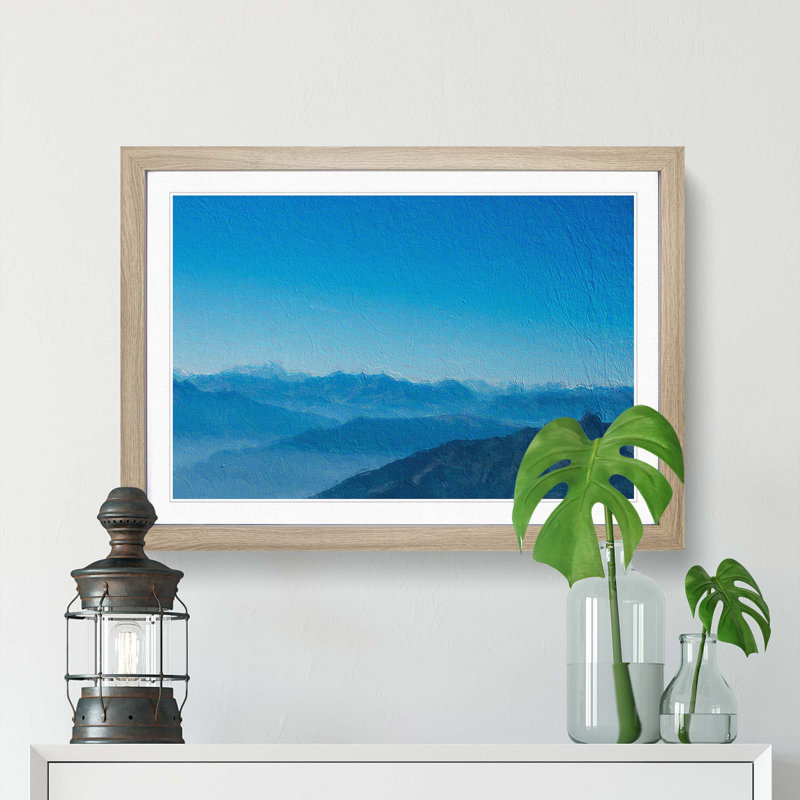 Blue Mountain Range in Annecy France - Picture Frame Painting Print, 48cm H x 65cm W x 2cm D, Oak Framed