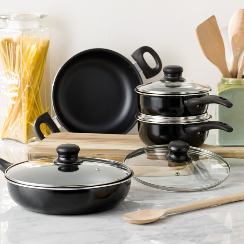 8 - Piece Non-Stick Aluminum Cookware Set, Black