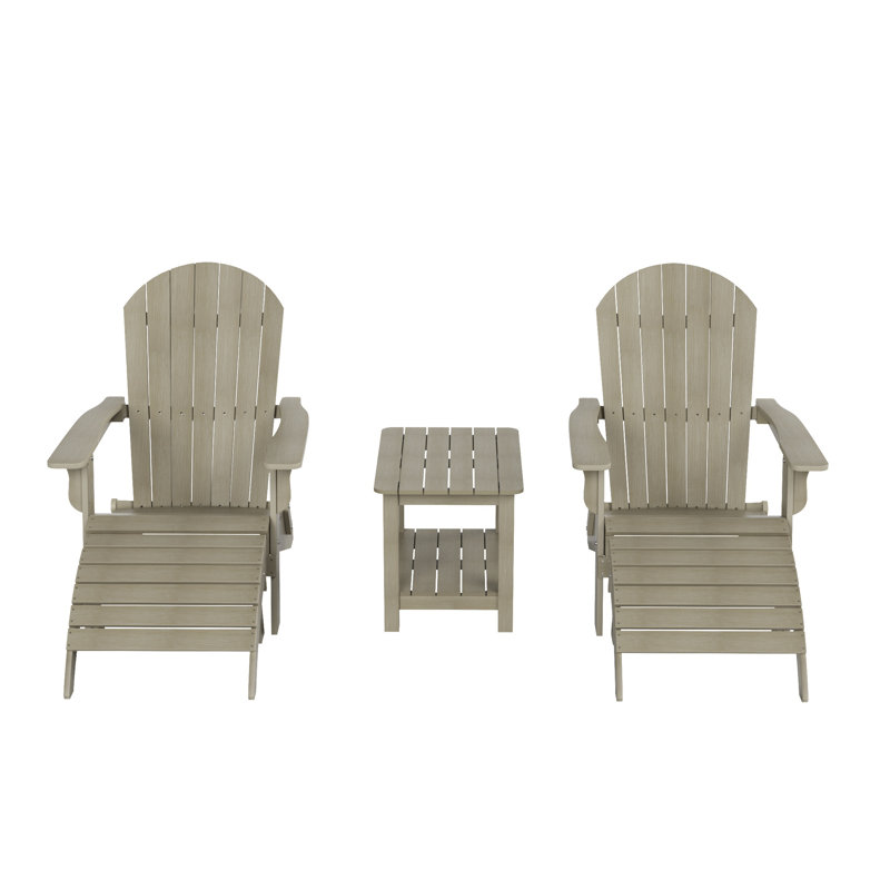 Chaise Adirondack pliante en plastique avec repose-pieds et table Arrlo, Gris patiné