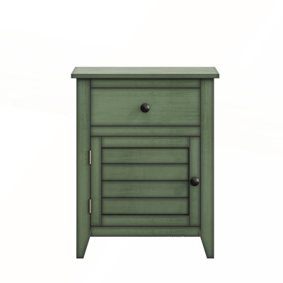 Antique Blue Veneer Transitional Nightstand with Storage Drawer and Cabinet for Space-Saving and Stylish Home Decor.