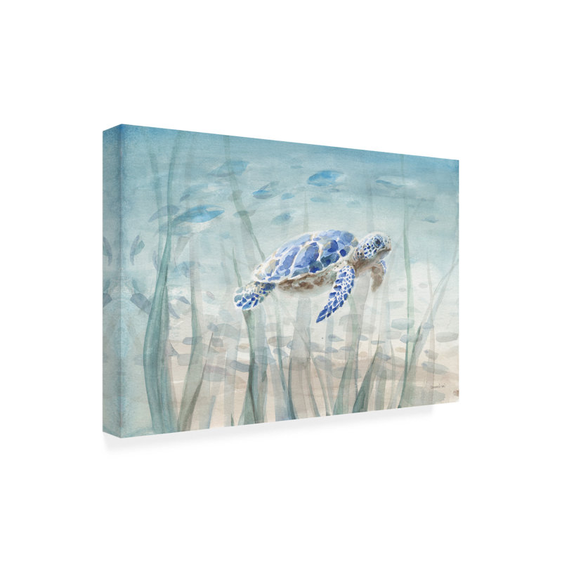 Art mural sur toile tendue - tortue sous-marine Danhui Nai pour décor de salon, de chambre à coucher ou de bureau - 16 x 24