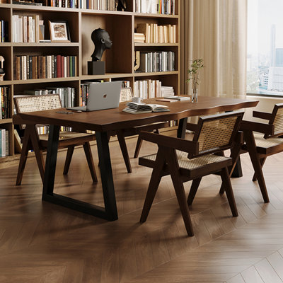 Tan Rectangular Solid Wood+Iron desk