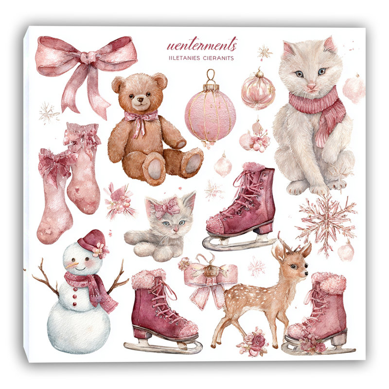 «Pink Winter Elements Set II», art mural sur toile tendue, H 20 po x l 20 po