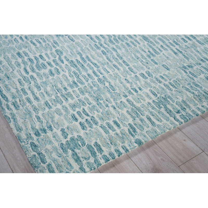 Ink Blot Wool Abstract Area Rug in Turquoise/Gray, Rectangle 9' x 12'