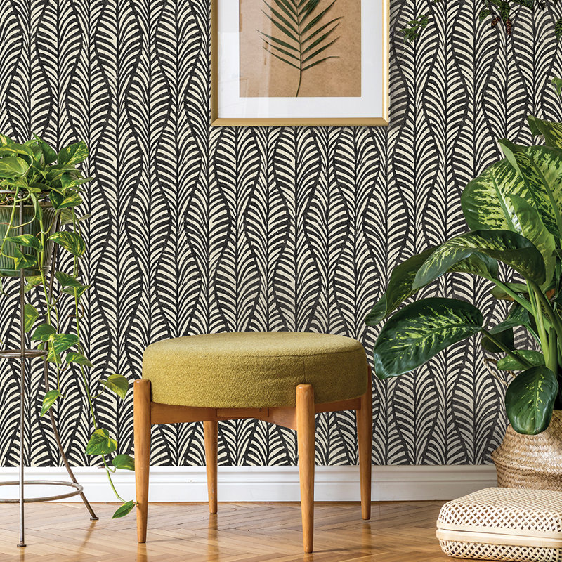 Philpott 16.5' L x 20.5" W Peel and Stick Wallpaper Roll, Black Jade