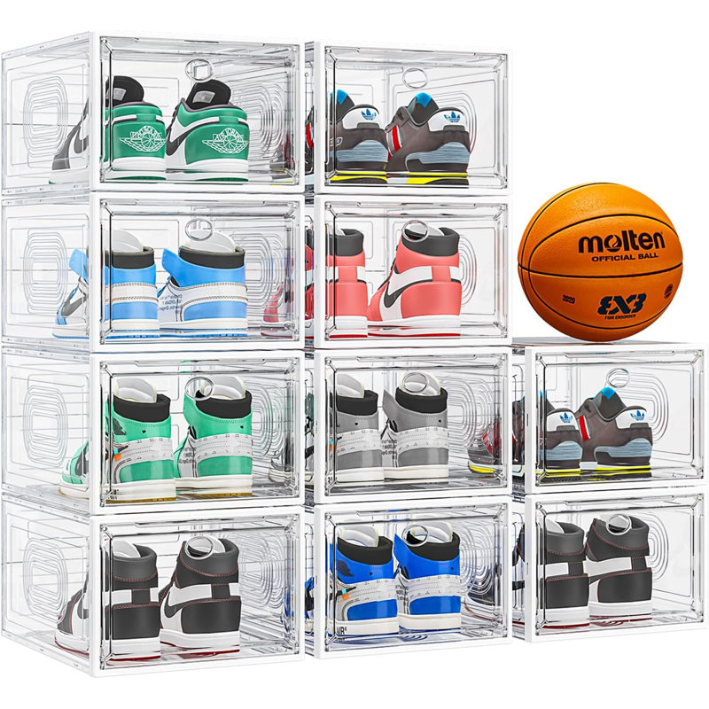 Range-chaussures empilable avec porte magnétique, boîte de rangement robuste pour chaussures, présentoir de chapeaux et cosmétiques, solution de rangement polyvalente pour la maison