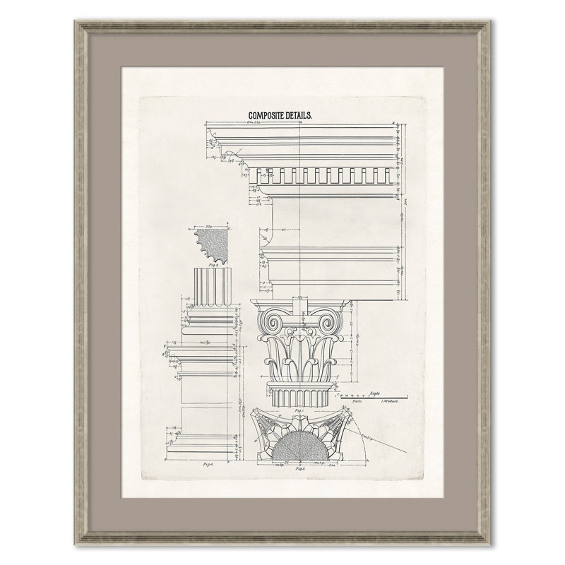 Grecian doric, Grecian corinthian, ordre dorique, détails ioniques, détails composites, ordre composite et ordre toscan par David Phoenix - ensemble de 9 impressions encadrées sur papier