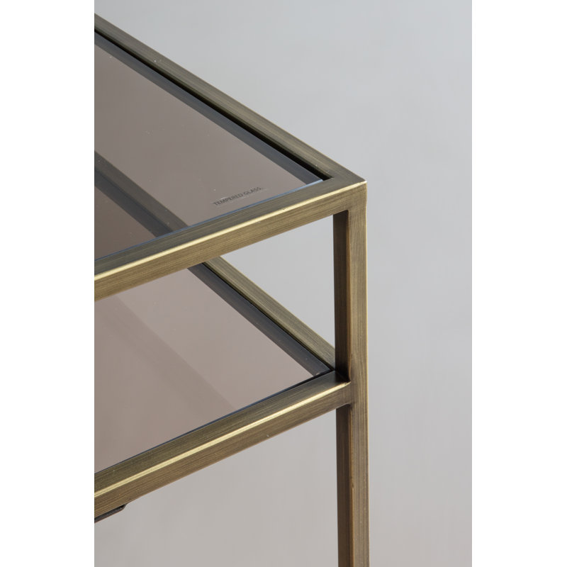 Aaliya Glass Top Metal Base Writing Desk, Bronze