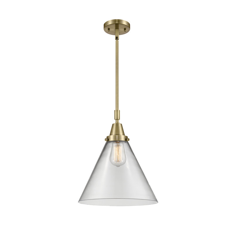 Luminaire suspendu conique 1 lumière Xaniah, H 50,12 po x l 12 po x P 12 po, Transparent, Cuivre antique