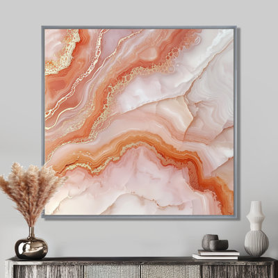 Reproduction d'art sur toile géode orange et or